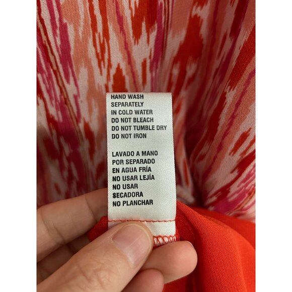 Claudia Richard Sleeveless Red Pink Ikat Print Chiffon Blouse Sz Large - Picture 9 of 11